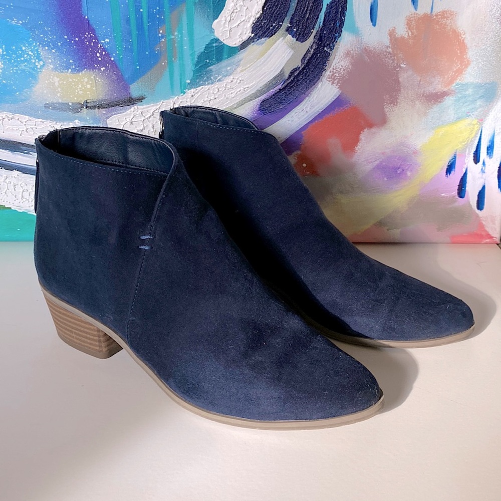 Blue Suede Ankle Boots, Size 8.5